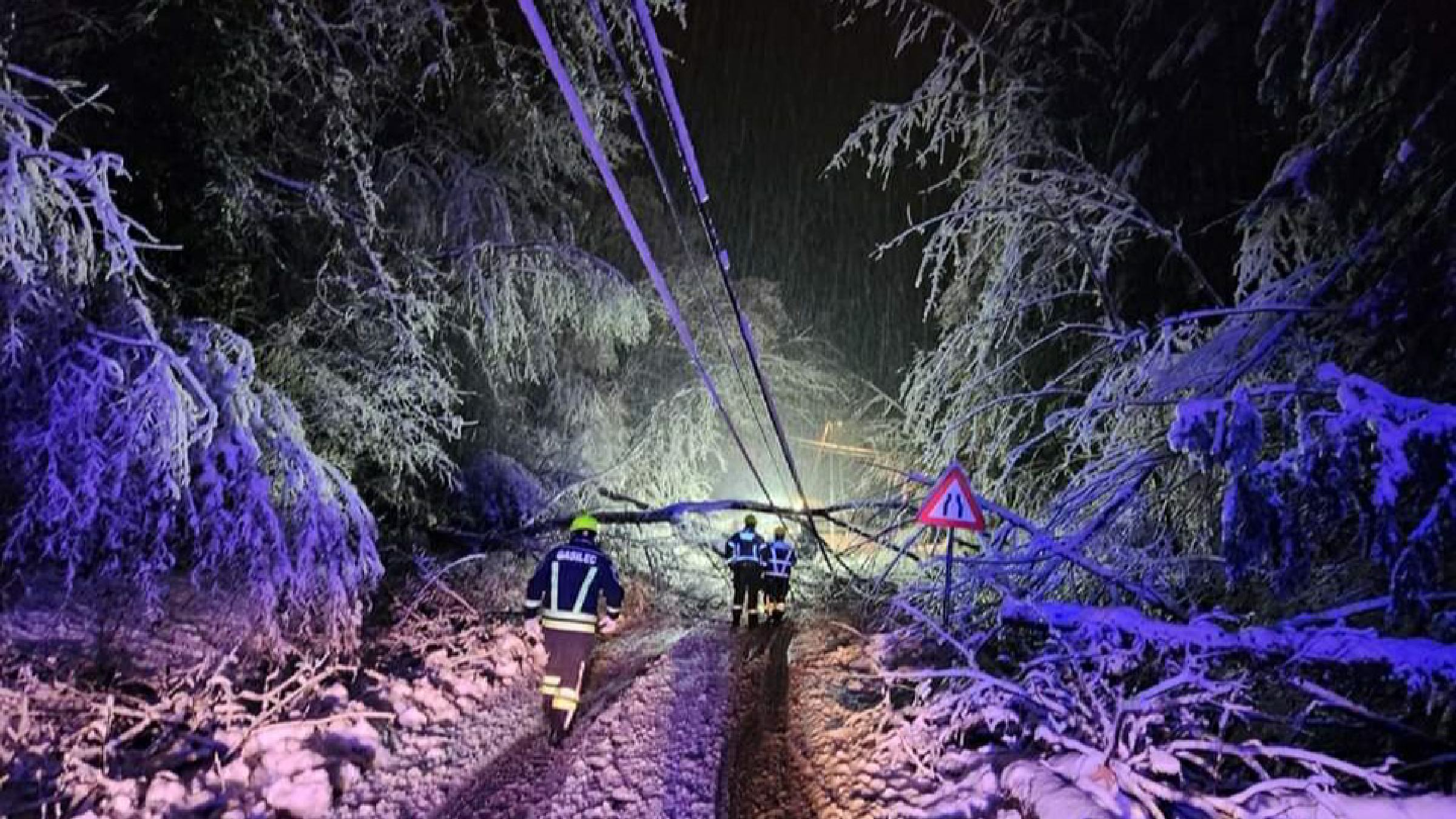 FOTO: V ruškem delu Pohorja drevje pod težo snega še vedno trga električne kable