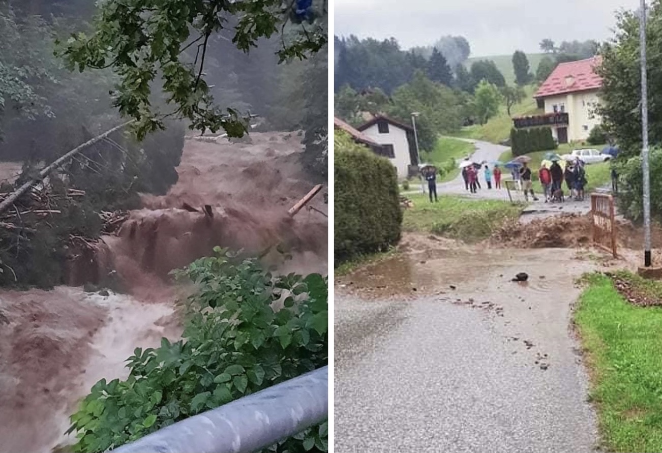 FOTO in VIDEO: Huda ura v Lovrencu; neurje odneslo dva mostova, škoda je milijonska