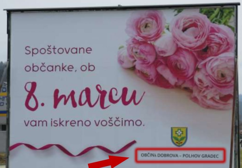 Plakat z voščilom ob dnevu žena pomotoma pristal na drugem koncu države