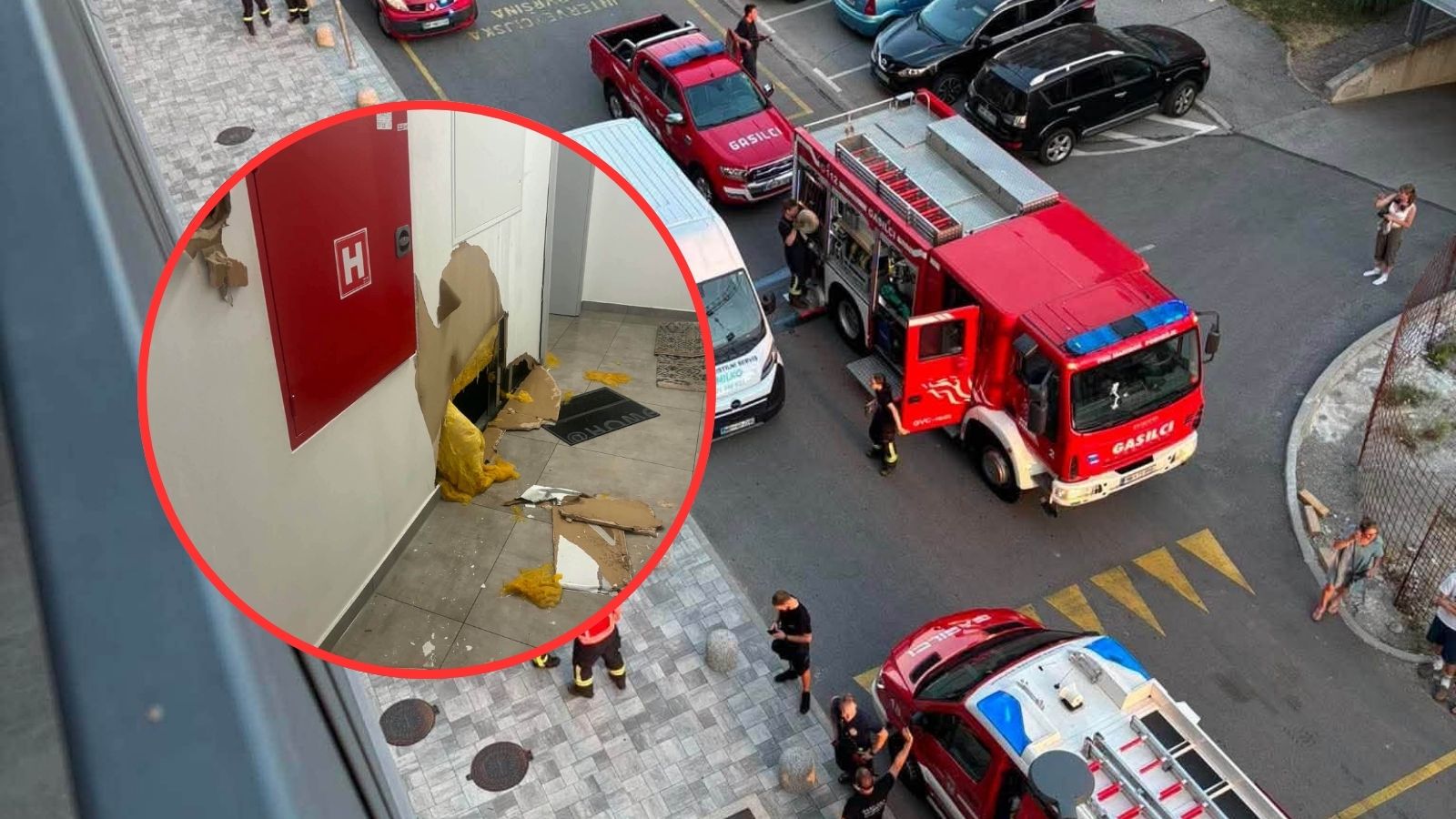 FOTO: Poškodovana cev zalila blok v Mariboru, vdrlo je tudi v dvigalo in garažno hišo