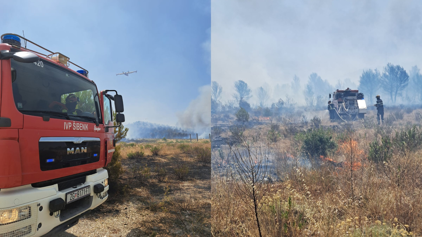 FOTO in VIDEO: Požar pri Šibeniku ušel izpod nadzora, v akciji tudi zračne sile