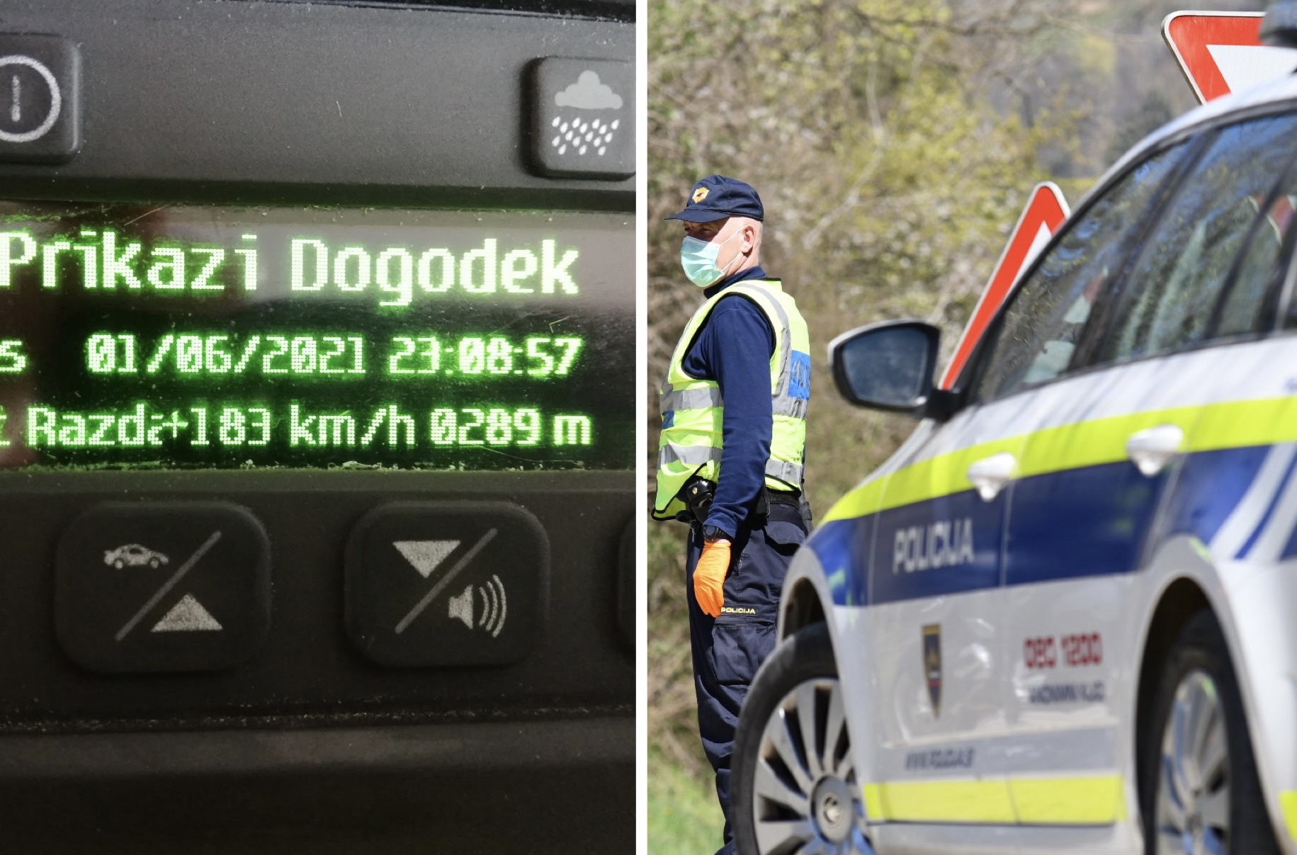 Voznik začetnik po regionalni cesti s kar 183 kilometri na uro naravnost v roke policistom