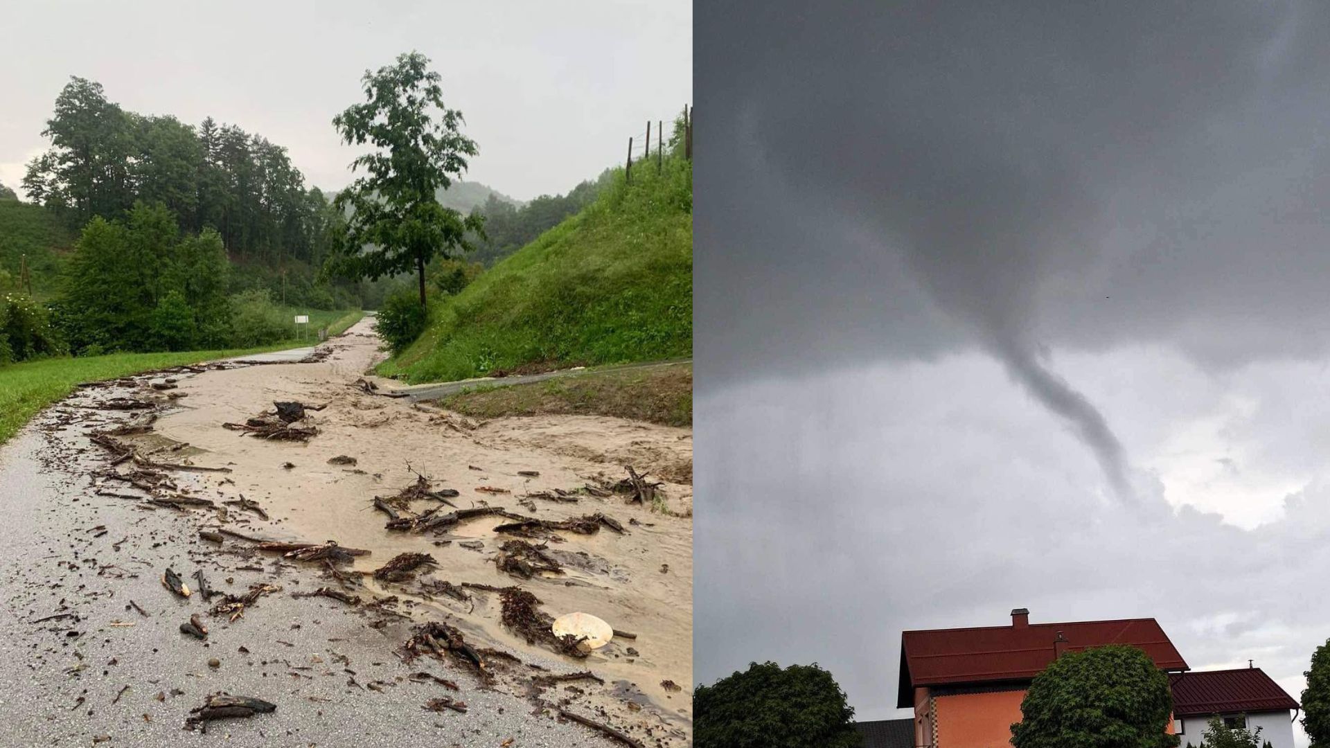 FOTO in VIDEO: V Majšperku zalite vse ceste, pri Ptuju se je skoraj razvil tornado