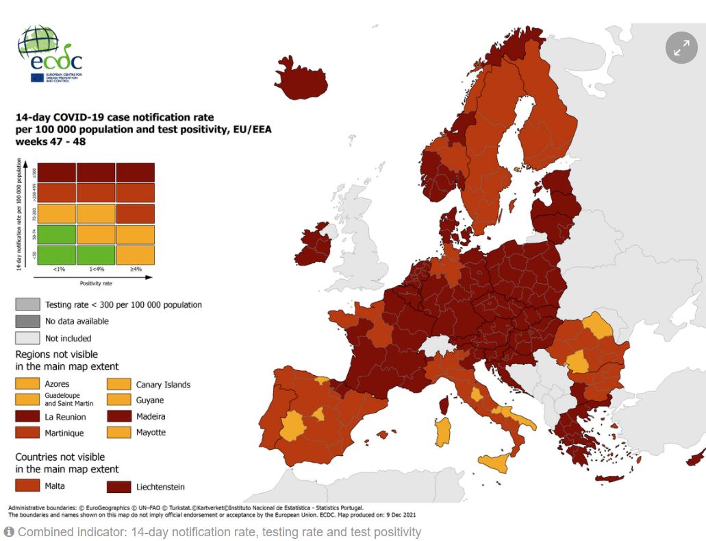 ECDC: Slovenija še zmeraj temno rdeča