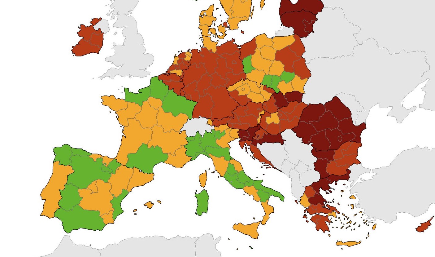 Slovenija na evropskem zemljevidu z najslabšo epidemiološko sliko
