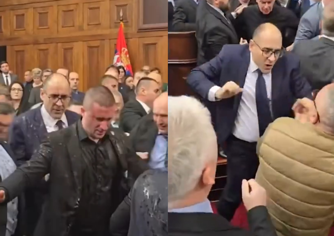 VIDEO: Kaos v srbski skupščini: Poslanci obračunali kar s pestmi