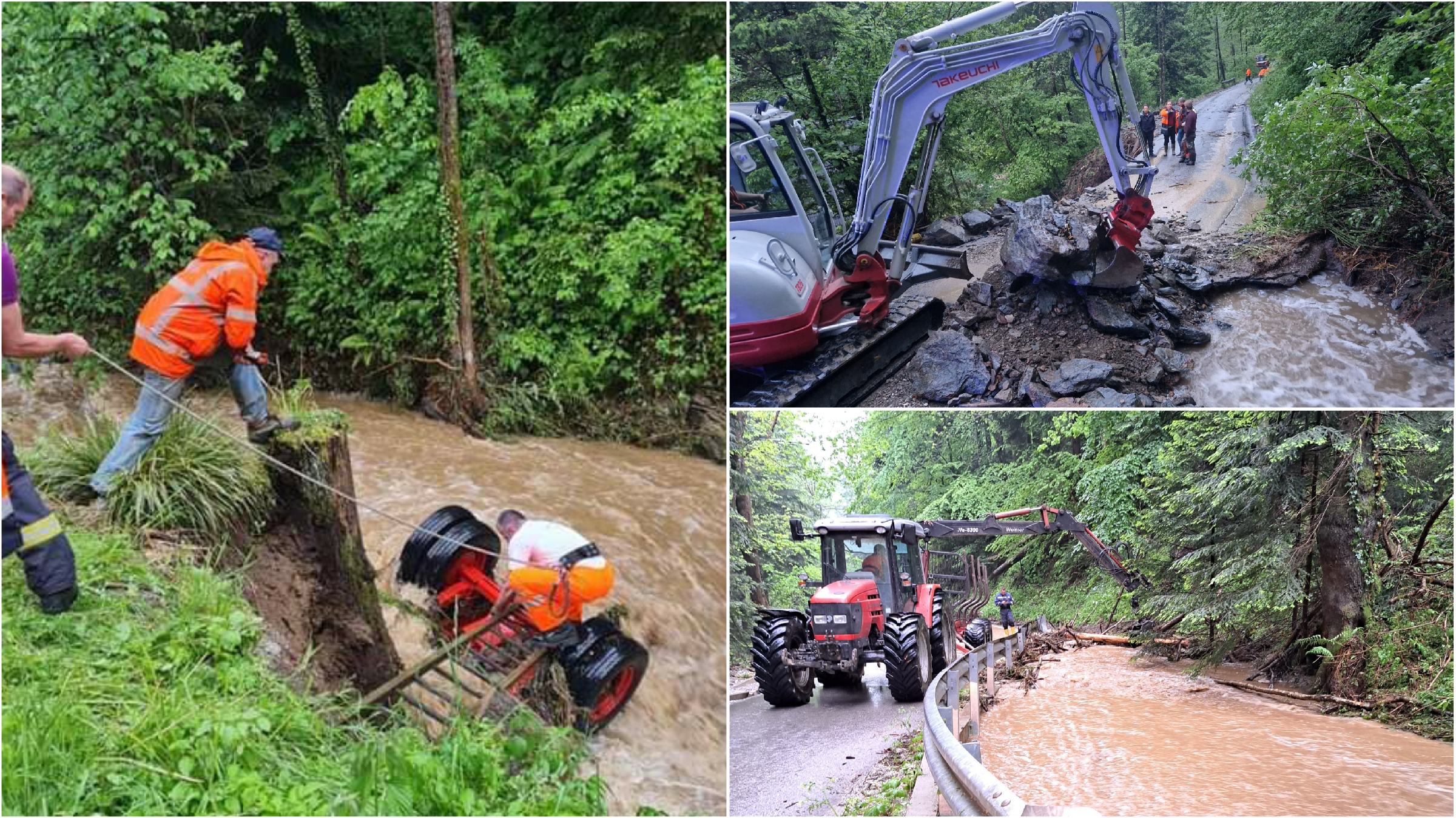 FOTO: Huda ura tudi v selniški občini: plazovi, zaprte ceste, prikolica v potoku