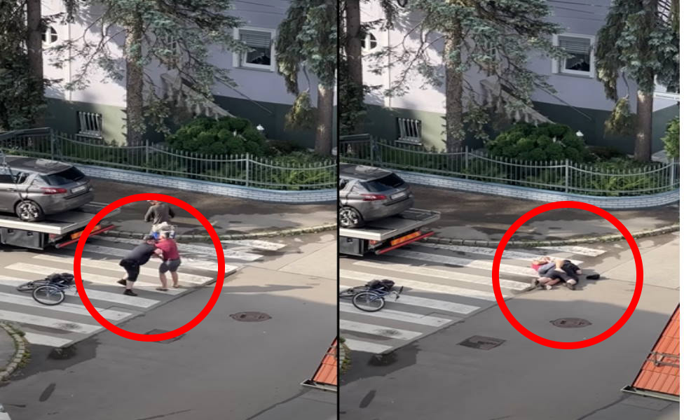 VIDEO: Mestni redar zbil kolesarja ob tla, na pomoč sta mu priskočila še dva sodelavca