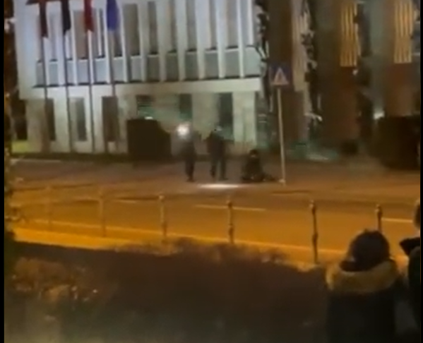 VIDEO: Oborožena ženska ponoči poskušala vdreti v stavbo državnega zbora