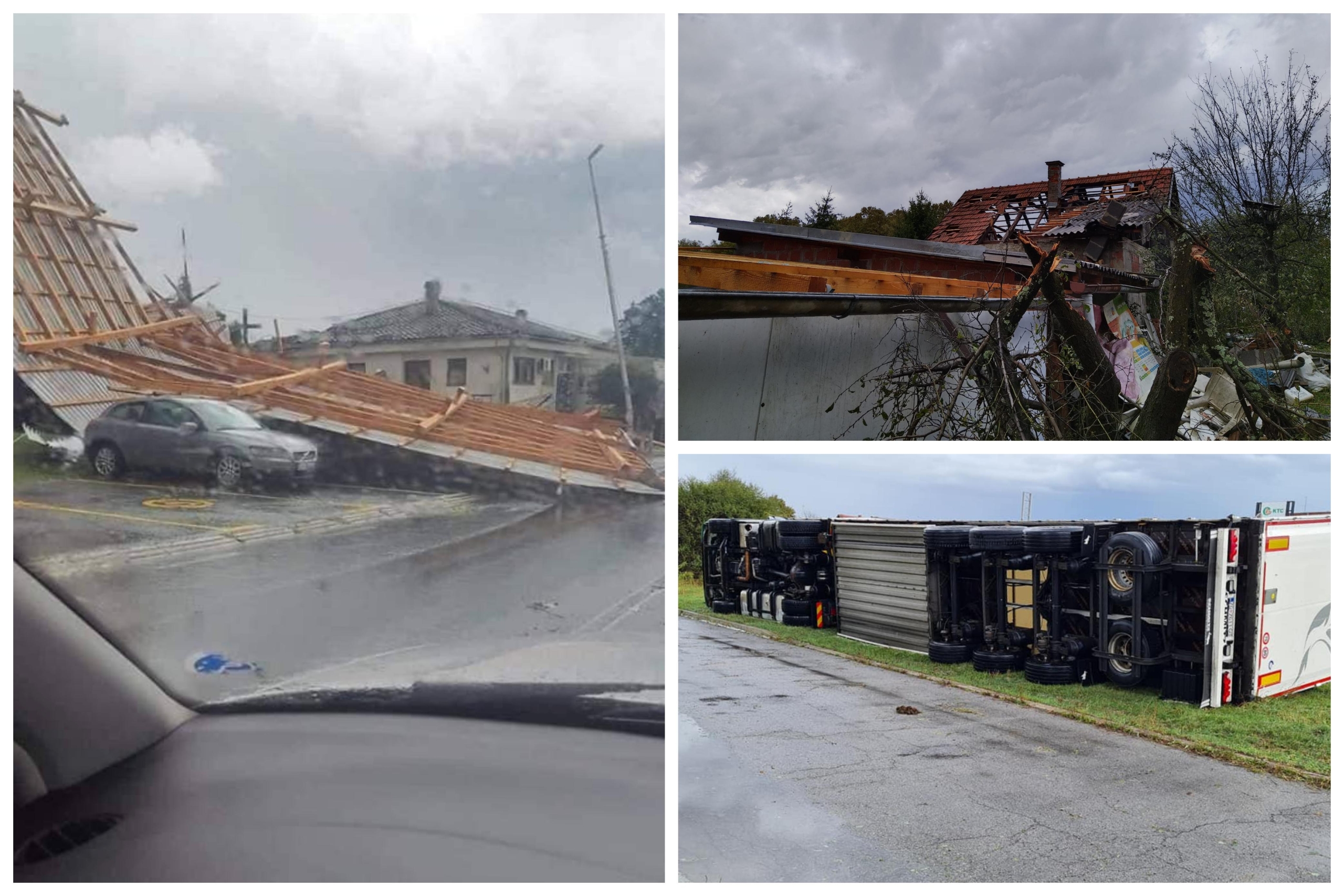 FOTO in VIDEO: Huda ura na Hrvaškem, veter je ruval drevesa in prevračal tovornjake