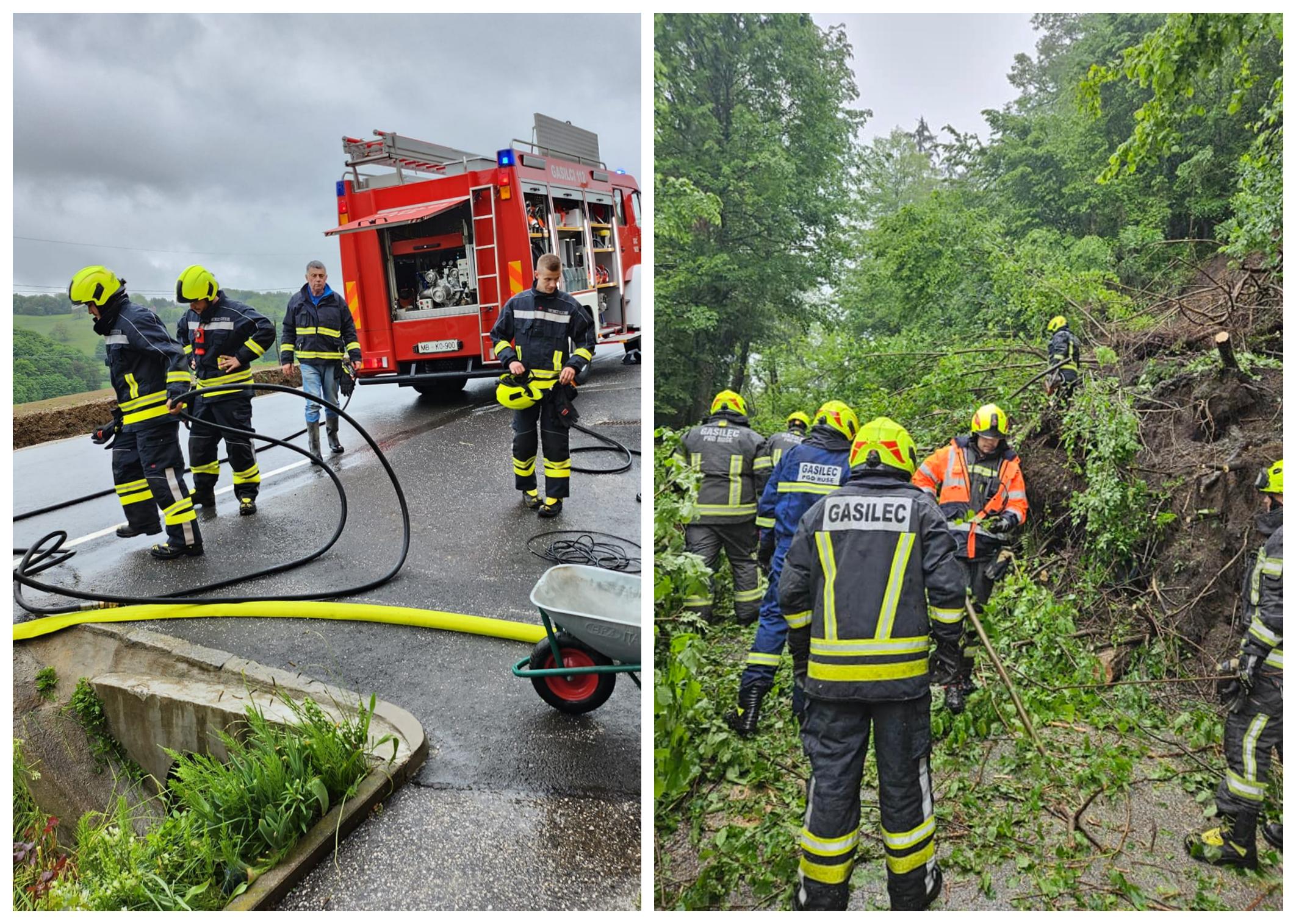 FOTO: Gasilci v naših krajih na več kot 40 intervencijah zaradi poplav in plazov