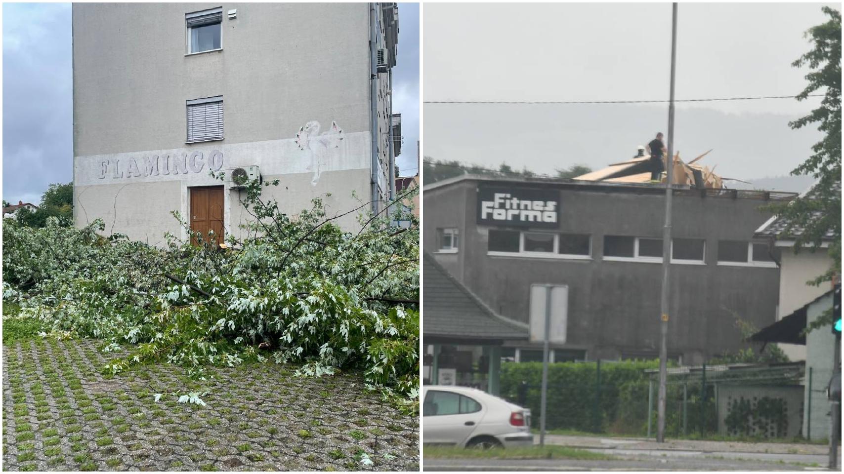 FOTO: Po hudi uri v Mariboru podrta drevesa in odkrite hiše