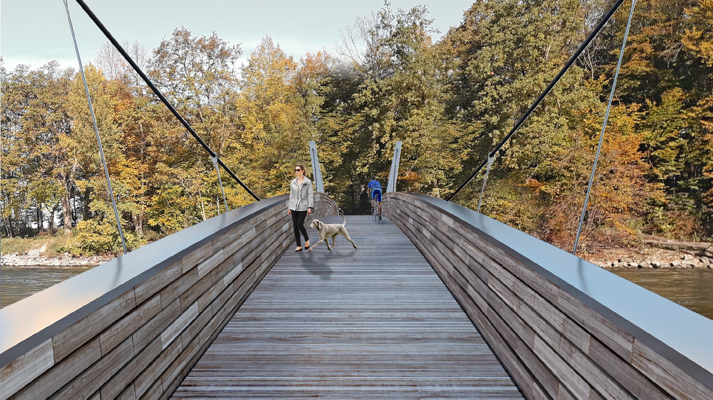 FOTO: Bregova Mure bodo povezali z unikatnim lesenim pohodniško-kolesarskim mostom