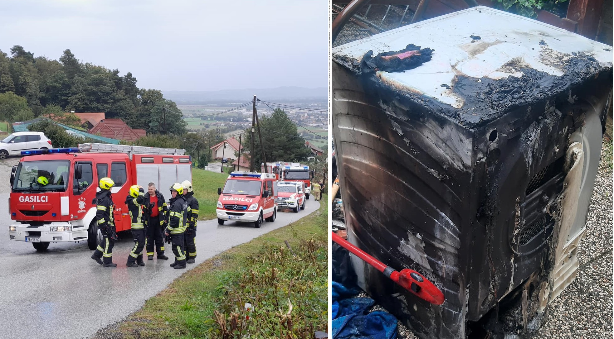 FOTO: V Hočah zagorel sušilni stroj, posredovalo je več gasilskih društev