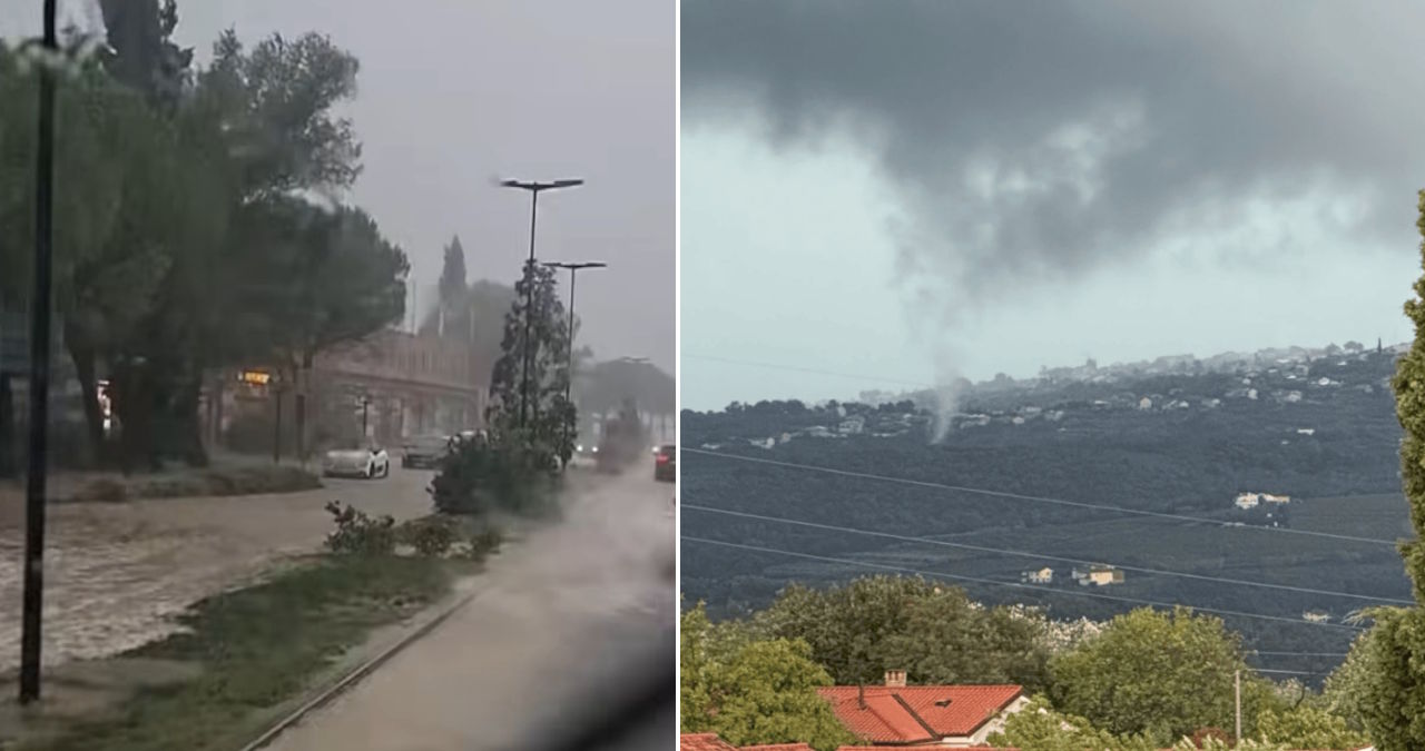 VIDEO: Portorož zaradi dežja pod vodo, opazili tudi mini tornado